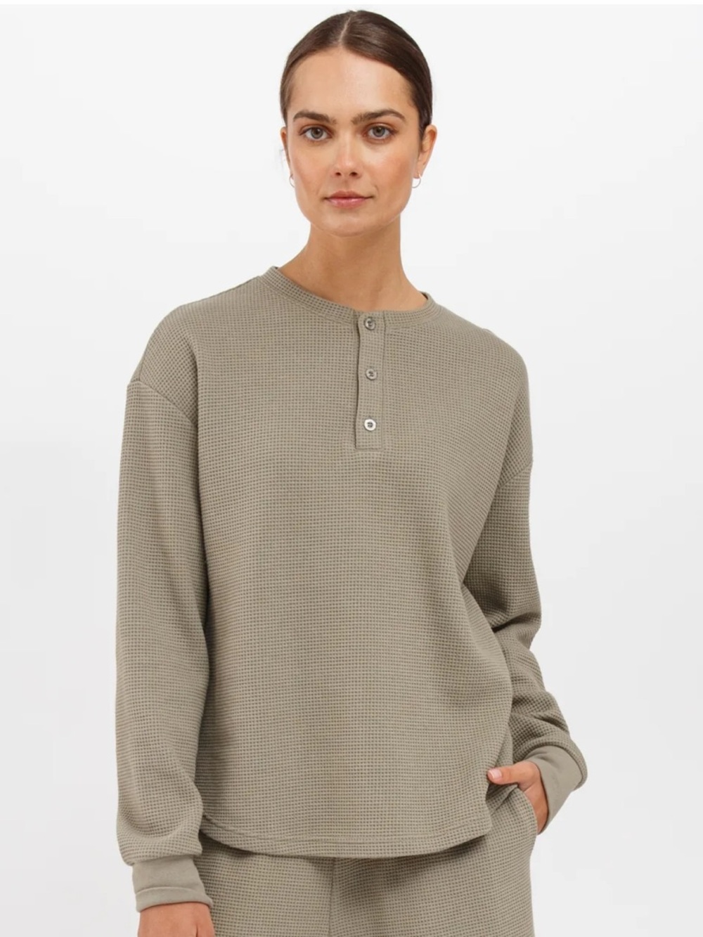 Brunette the Label Waffle Knit Boxy Henley